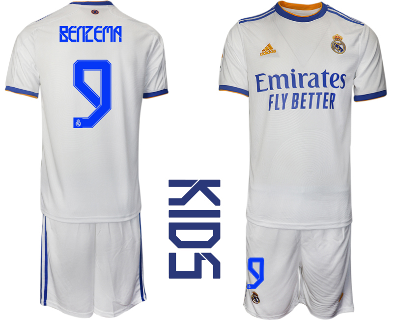 Youth 2021-2022 Club Real Madrid home white #9 Soccer Jerseys